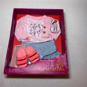 Our Generation Doll Outfit - Pink Floral Top and Blue Skirt